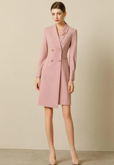 Elegant Rose Blush Double-Breasted Shirt Dress